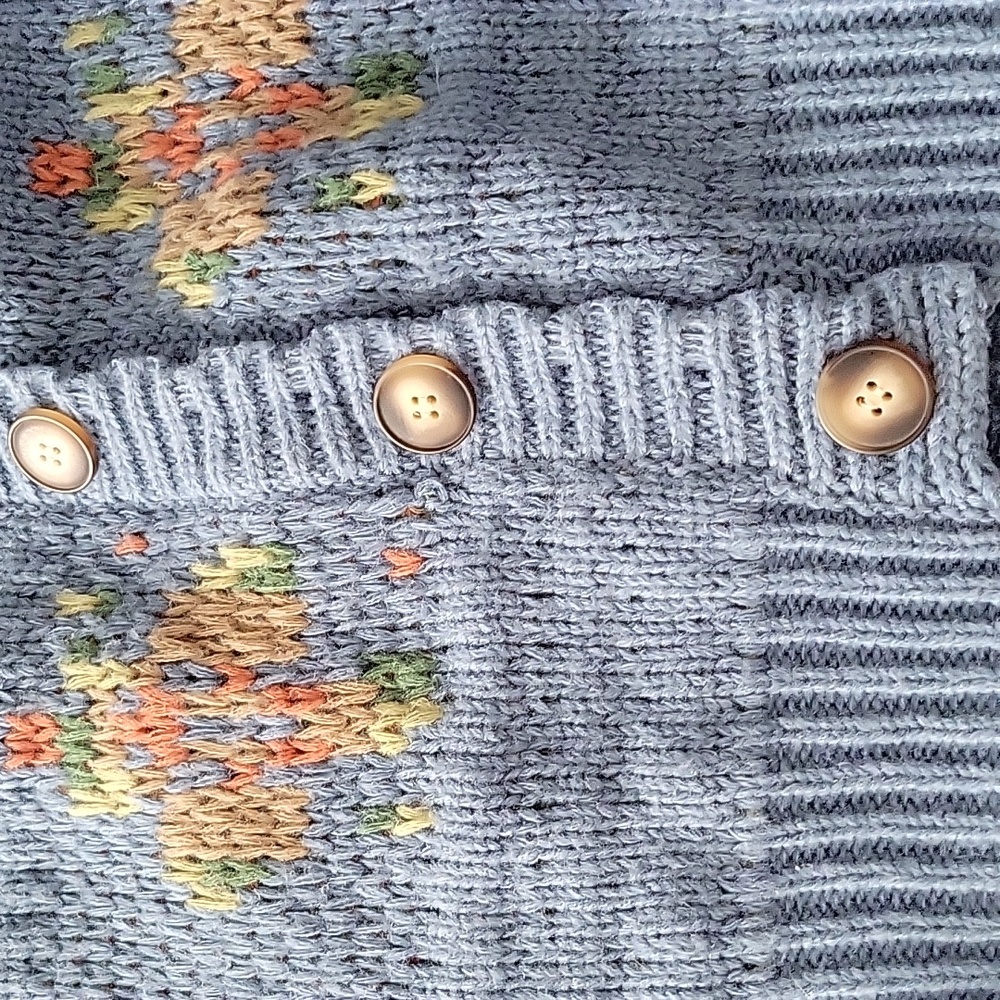 Bailey Rose Antique Floral Button Down Thick Knit Cardigan Sweater Shabby Chic S - Picture 6 of 11